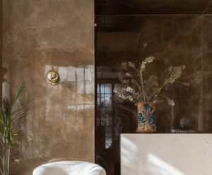 Venetian plaster wall finish with smooth marble-like texture